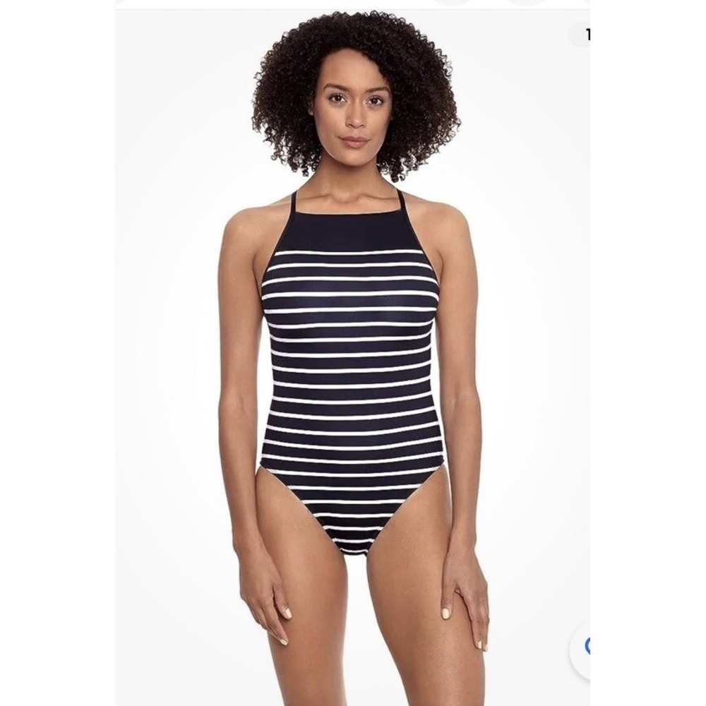 NWT Ralph Lauren 14 Women's Breton Stripe High Neck One Piece‎ Swimsuit Nautical